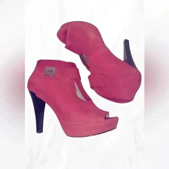Michael kors cherry red and silver open toe suede leather ankle boot 8.5 - Picture 1 of 5